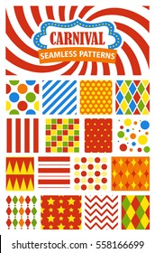 Set of Seamless Carnival Circus Bright Festive Patterns