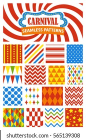 Set of Seamless Carnival Circus Bright Festive Patterns