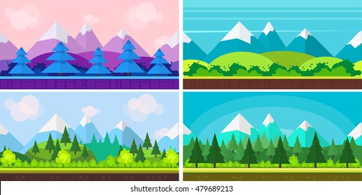 Set of seamless cartoon landscapes for game design, horizontal nature background. for your application , project,size 1024x512