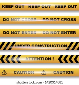 Set of seamless caution tapes on white background vector image