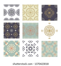 Set of Seamless ceramic decor with colorful patchwork. Vintage multicolor pattern. Can be used for ceramic tile, wallpaper, linoleum, textile