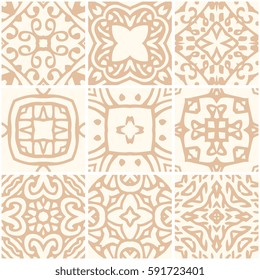 Set of seamless ceramic tiles with gold ornament. Vector illustration.