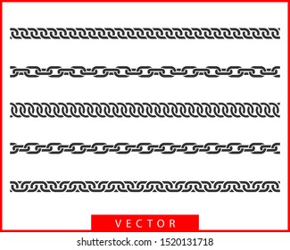 Set seamless chain link. Different chains silhouette black and white isolated on background. Chainlet line design elements.