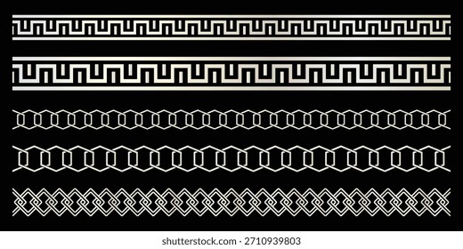 Set seamless chain link. Different metal chains silhouette black isolated on background.