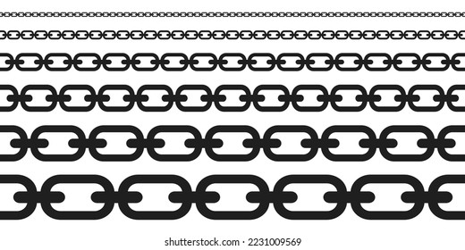 Set of seamless chains. Horizontal seamless chains collection isolated on white background. Vector