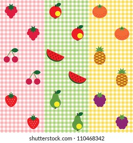 Set of seamless checked patterns with fruits.