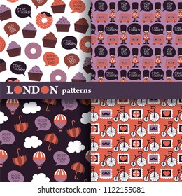set of seamless childish british patterns