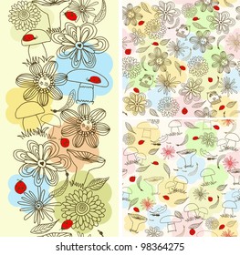 set seamless children floral pattern