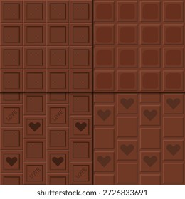 Conjunto de patrón de barra de chocolate sin fisuras en la vista superior. Perfecto para diseños de San Valentín, embalaje, papel de embalaje, Fondos de pantalla y marca dulce.
