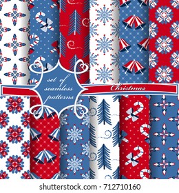 set of seamless Christmas abstract vector paper with decorative shapes and design elements for scrapbook
