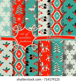 set of seamless Christmas abstract vector paper with decorative shapes and design elements for scrapbook
