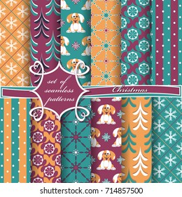 set of seamless Christmas abstract vector paper with decorative shapes and design elements for scrapbook
