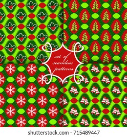set of seamless Christmas abstract vector paper with decorative shapes and design elements for scrapbook
