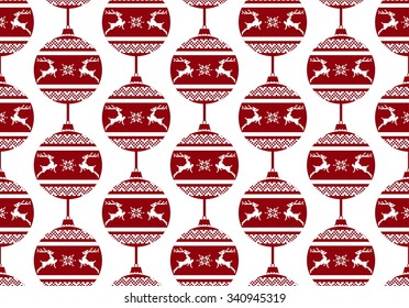 Set of seamless christmas balls patterns. Winter holiday backgrounds. Semless patterns whith balls and deers. red and white colors. Used for  wrap, textile, paper. Merry Christmas and Happy New Year.