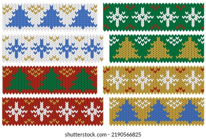 Set nahtloser Weihnachtsrahmen für Druck- und Kartonbau. Rote und goldene Muster-Ornamente für Bannerhintergrund. Skandinavisches Nadeldesign.