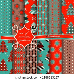 Set of seamless Christmas illustrations. Abstract vector paper with Christmas symbols and elements of Christmas design