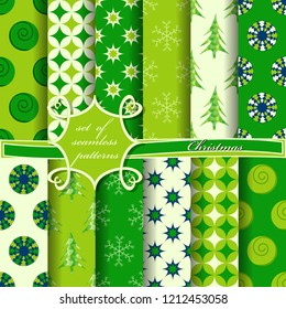 Set of seamless Christmas illustrations. Abstract vector paper with Christmas symbols and elements of Christmas design