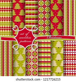 Set of seamless Christmas illustrations. Abstract vector paper with Christmas symbols and elements of Christmas design