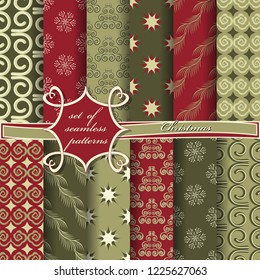 Set of seamless Christmas illustrations. Abstract vector paper with Christmas symbols and elements of Christmas design