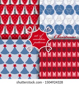 Set of seamless Christmas illustrations. Abstract vector paper with Christmas symbols and elements of Christmas design