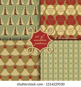 Set of seamless Christmas illustrations. Abstract vector paper with Christmas symbols and elements of Christmas design