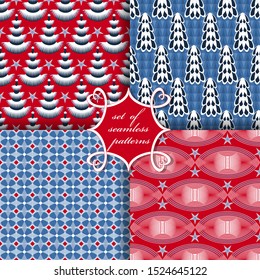 Set of seamless Christmas illustrations. Abstract vector paper with Christmas symbols and elements of Christmas design