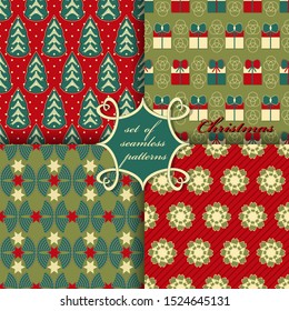 Set of seamless Christmas illustrations. Abstract vector paper with Christmas symbols and elements of Christmas design