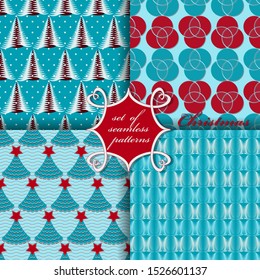 Set of seamless Christmas illustrations. Abstract vector paper with Christmas symbols and elements of Christmas design