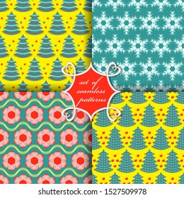 Set of seamless Christmas illustrations. Abstract vector paper with Christmas symbols and elements of Christmas design