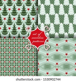 Set of seamless Christmas illustrations. Abstract vector paper with Christmas symbols and elements of Christmas design