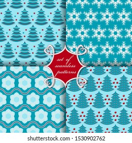 Set of seamless Christmas illustrations. Abstract vector paper with Christmas symbols and elements of Christmas design