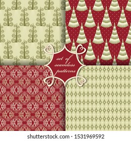 Set of seamless Christmas illustrations. Abstract vector paper with Christmas symbols and elements of Christmas design