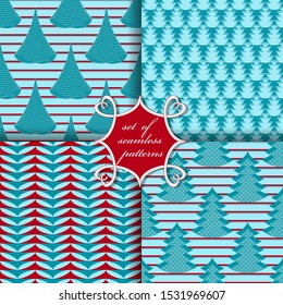 Set of seamless Christmas illustrations. Abstract vector paper with Christmas symbols and elements of Christmas design