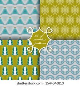 Set of seamless Christmas illustrations. Abstract vector paper with Christmas symbols and elements of Christmas design