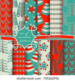 Set of seamless christmas illustrations. Abstract vector paper with Christmas symbols and design elements for scrapbook