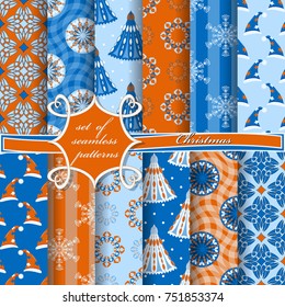 Set of seamless christmas illustrations. Abstract vector paper with Christmas symbols and design elements for scrapbook