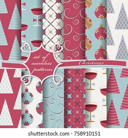 set of seamless christmas illustrations. Abstract vector paper with Christmas symbols and design elements for scrapbook