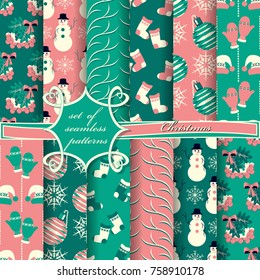 set of seamless christmas illustrations. Abstract vector paper with Christmas symbols and design elements for scrapbook