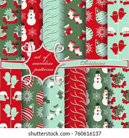 set of seamless christmas illustrations. Abstract vector paper with Christmas symbols and design elements for scrapbook