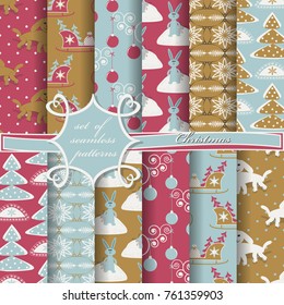 set of seamless christmas illustrations. Abstract vector paper with Christmas symbols and design elements for scrapbook