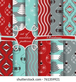 set of seamless christmas illustrations. Abstract vector paper with Christmas symbols and design elements for scrapbook