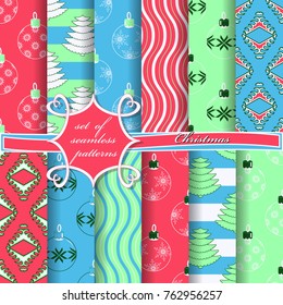 set of seamless christmas illustrations. Abstract vector paper with Christmas symbols and design elements for scrapbook