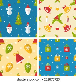 Set of seamless Christmas patterns in flat style