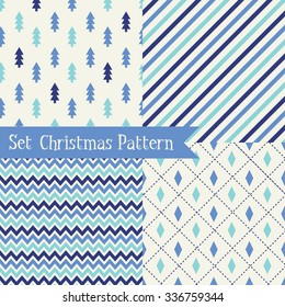 Set of seamless Christmas patterns. Illustration of a Christmas tree, snow, zig-zag. traditional New Year colors. Perfect for wallpapers, background, textile, Christmas and New Year greeting cards