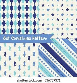 Set of seamless Christmas patterns. Illustration of a Christmas tree, snow, zig-zag. traditional New Year colors. Perfect for wallpapers, background, textile, Christmas and New Year greeting cards