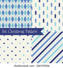 Set of seamless Christmas patterns. Illustration of a Christmas tree, snow, zig-zag. traditional New Year colors. Perfect for wallpapers, background, textile, Christmas and New Year greeting cards