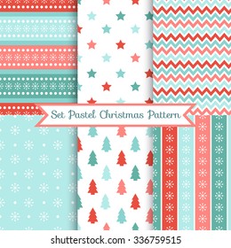Set nahtloser Weihnachtsmuster. Illustration eines Weihnachtsbaums, Schnees, Zigag. traditionelle Neujahrsfarben. Perfekt für Bildschirmhintergründe, Hintergrund, Textilien, Weihnachten und Neujahrskarten