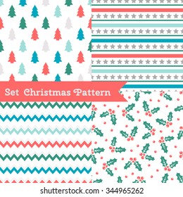 Set of seamless Christmas patterns. Illustration of a Christmas tree, snow. traditional New Year colors. Perfect for wallpapers, background, textile, Christmas and New Year greeting cards