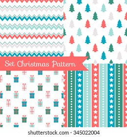 Set of seamless Christmas patterns. Illustration of a Christmas tree, snow. traditional New Year colors. Perfect for wallpapers, background, textile, Christmas and New Year greeting cards