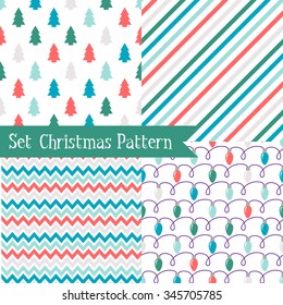 Set of seamless Christmas patterns. Illustration of a Christmas tree, snow. traditional New Year colors. Perfect for wallpapers, background, textile, Christmas and New Year greeting cards